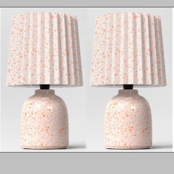 Target Other - 2 Mini Printed Ceramic Base Table Lamp with Printed Pleated Shade - NWT
